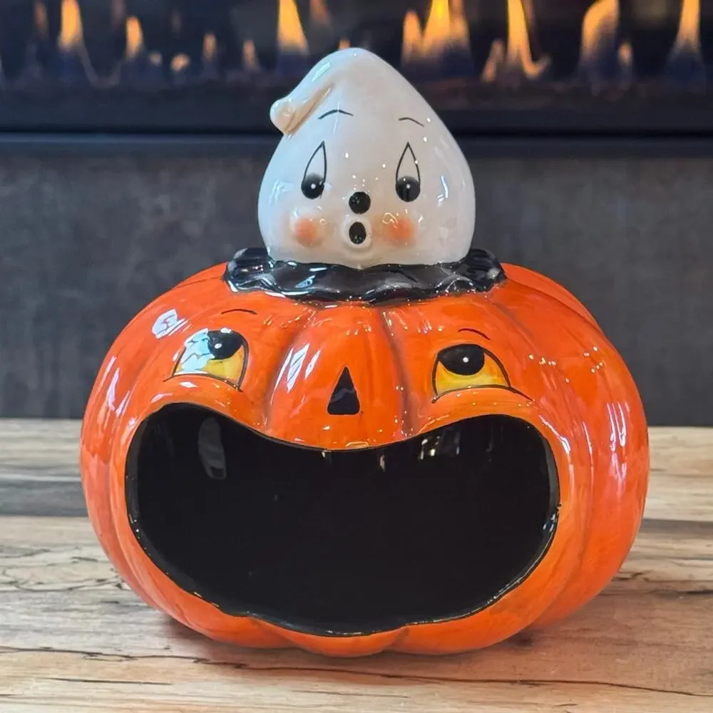 Johanna Parker Halloween Ghost & Jack-o-Lantern Ceramic Treat Bowl Candy Bowl